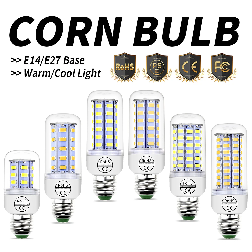 Светодиодная лампа кукуруза E27 E14 220 В светодиодная GU10 SMD 5730 свеча люстра для дома 3