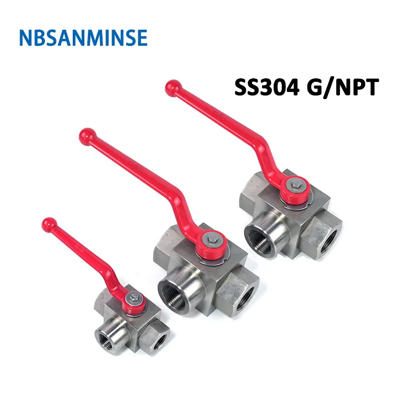 NBSANMINSE KHB3K NPT G 1/4 3/8 1/2 3/4 гидравлический шланг высокого Давление шаровой клапан Нержавеющая сталь SS304 KHB 3-ходовой клапан 31.5MPa