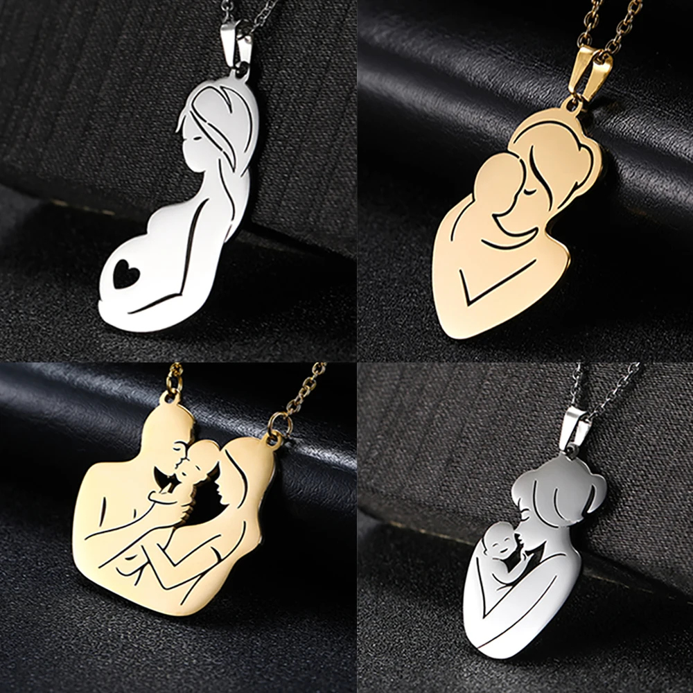 Family Baby Pregnant Necklace Heart For Wife Mother Father day Women Man Gift Love Gold Silver Color Stainless Steel Jewelry