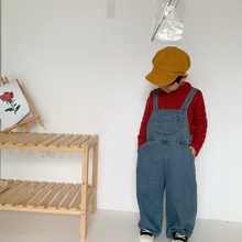 Джинсовый комбинезон в Корейском стиле для девочек и мальчиков, осенние модные детские джинсовые штаны для детей 1-6 лет