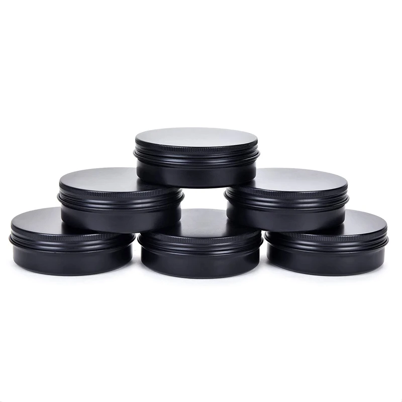 10Pcs 5g 10g 15g 20g 30g 50g Empty Black Aluminum Tins Cans Screw Top Round Candle Spice Tins Cans with Screw Lid Containers