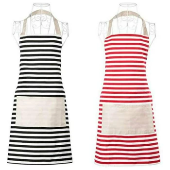 

HOT SALE 2 Pack Pocket Apron Adjustable Kitchen Cooking Baking Chef Apron, Red White Stripe and Black White Stripe
