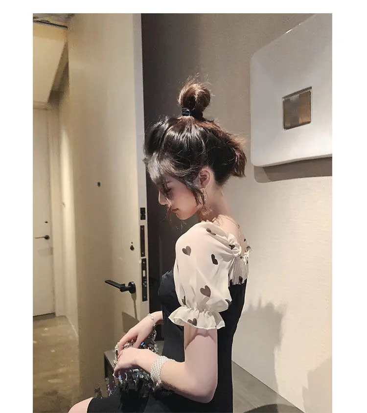 Dress Women Chiffon Patchwork Summer New Arrival Printed Lovely Slim Short Black Dresses Tunic Ruffles Sweet Girl Fairy Chic Fit