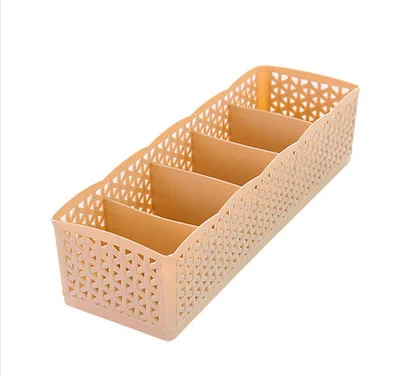 5 сеток корзина для хранения шкаф Органайзер для женщин и мужчин коробка для хранения носков нижнее белье пластиковый контейнер органайзер для макияжа - Цвет: Apricot