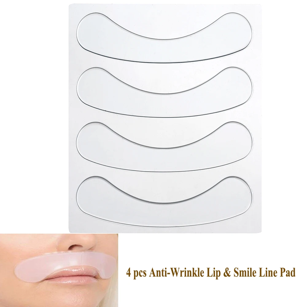 4Pcs Anti-Wrinkle Lip & Smile Line Pad Reusable Silicone Gel Anti-Aging Collagen Facial Lifting Patch Prevent Nasolabial Wrinkle