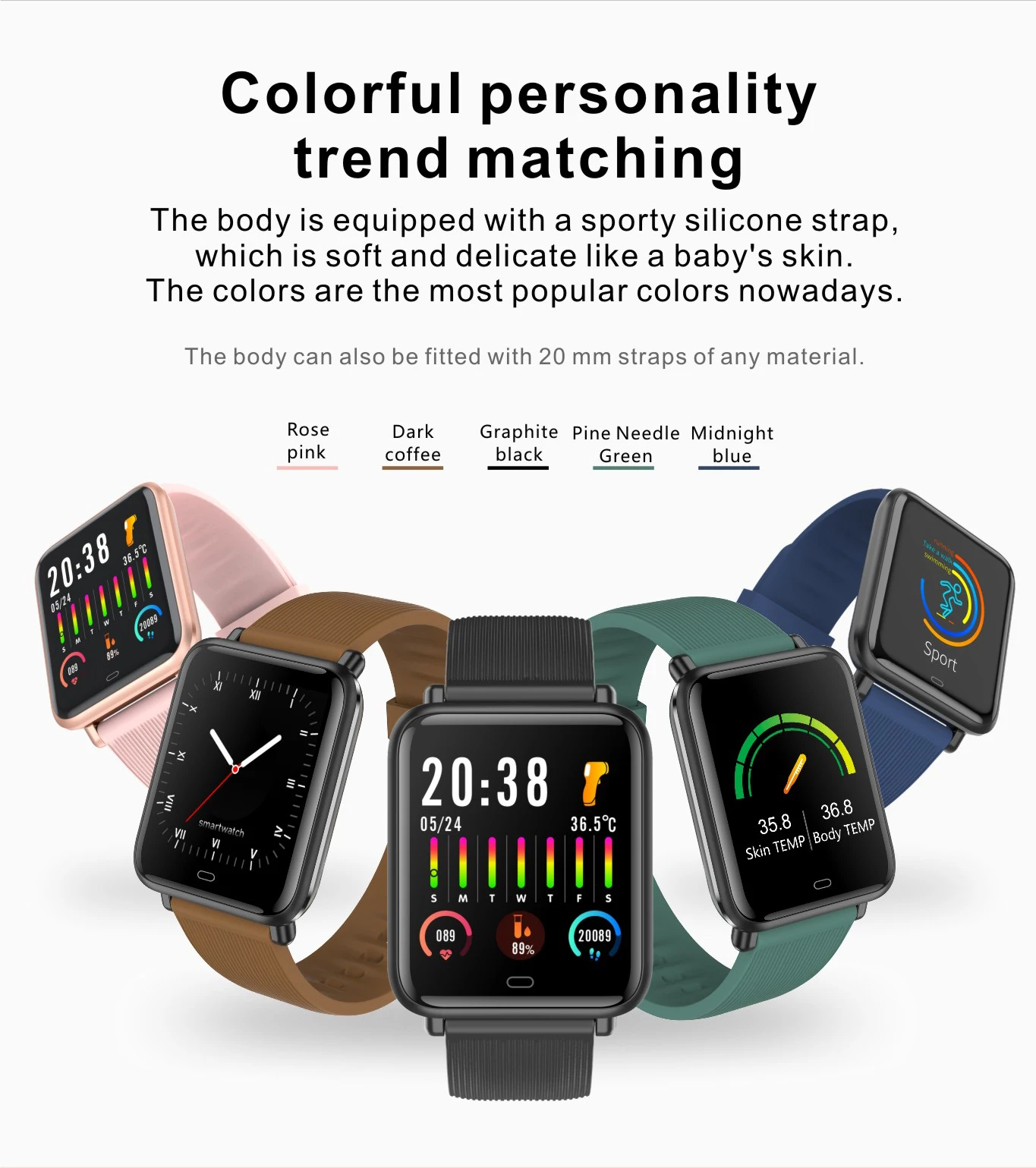 2022 Body temperature,Whole snack rate monitoringBlood oxygen monitoringMultiple sports modes,Caller ID and rejection Smartwatch