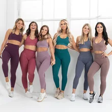 Горячее предложение Бесшовный трикотажный фитнес-костюм хип-хоп майка для йоги хип-хоп пуш-ап Новое поступление женский комплект 2 шт. женский спортивный костюм