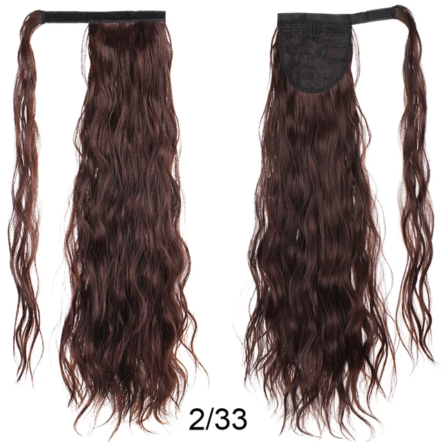 DIANQI Synthetic Corn Wavy Long Curly Ponytail Hairpiece Wrap on Clip Hair Extensions Black Pony Hair 2I33