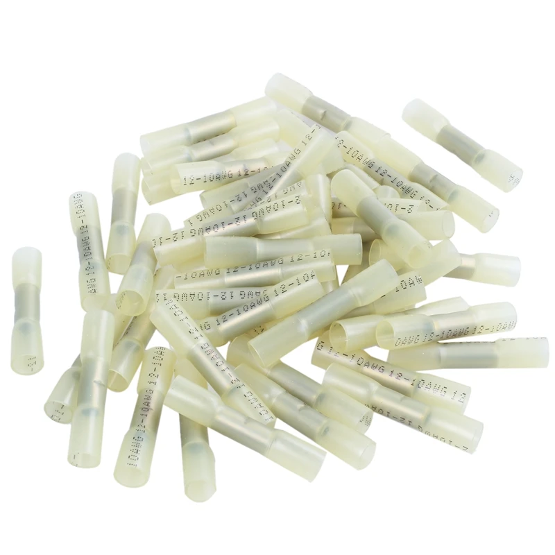 

50Pack Yellow Heat Shrink Butt Wire Electrical Crimp Terminal Connector 10-12 AWG Gauge