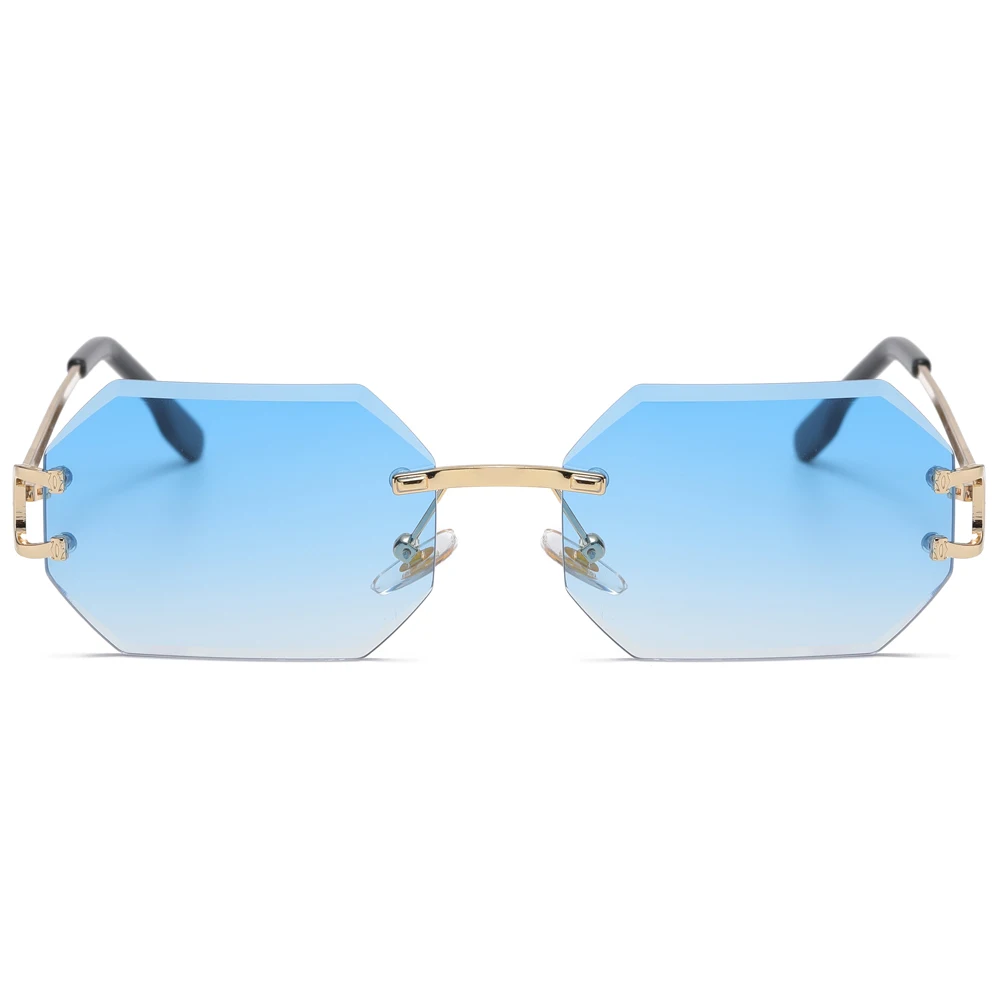  - Kachawoo octagonal sunglasses rimless metal male fashion sun glasses female rectangle frameless blue brown pink European style