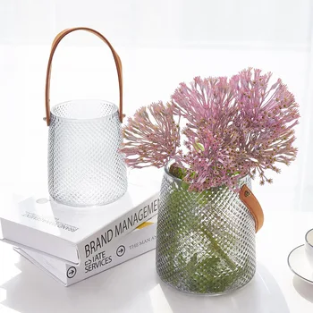 

1PCS European Pineapple Print Transparent Glass Vase Portable Hydroponic Decoration Glass Vase for Study Living Room