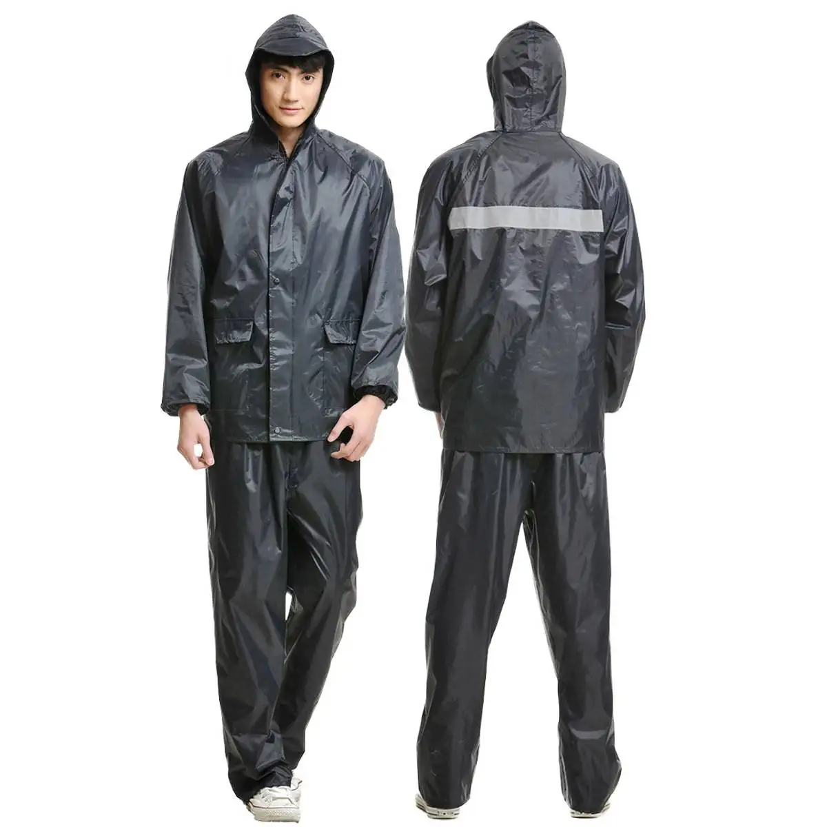 Trabalho ao ar Impermeável com Capuz Capa de Chuva à Prova de Vento Roupas de Trabalho de Proteção Livre Terno Jaqueta Cabolsa Calças & 5 capa de chuva à prova de vento