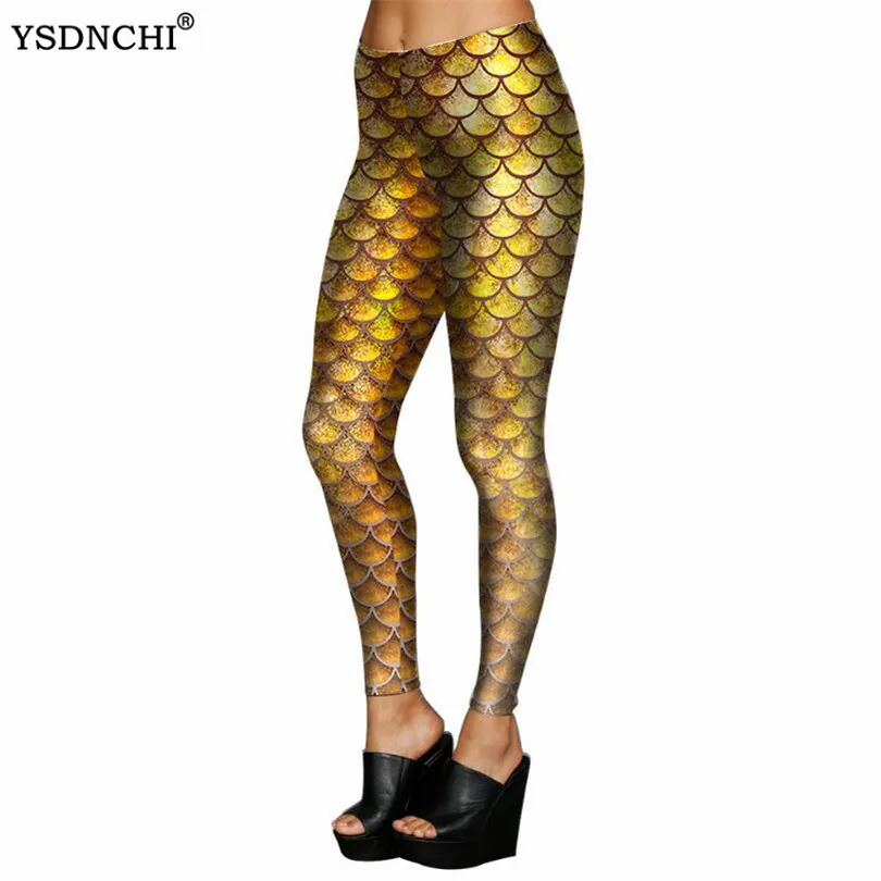 Ysdnchi Shiny Fish Scales Fashion Women Mermaid Leggings Printed