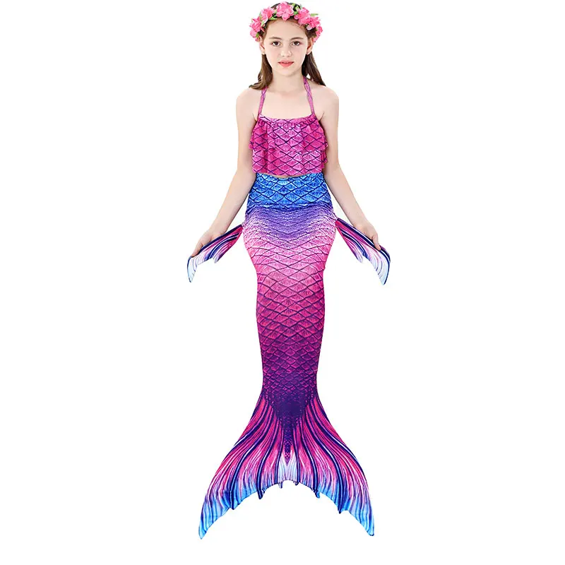 4 Colors 3 Pieces Girl Kids Mermaid Tail Swimmable Bikini Set Bathing Suit Fancy Children Mermaid Tail Costume Cosplay 3-12Y police woman costume