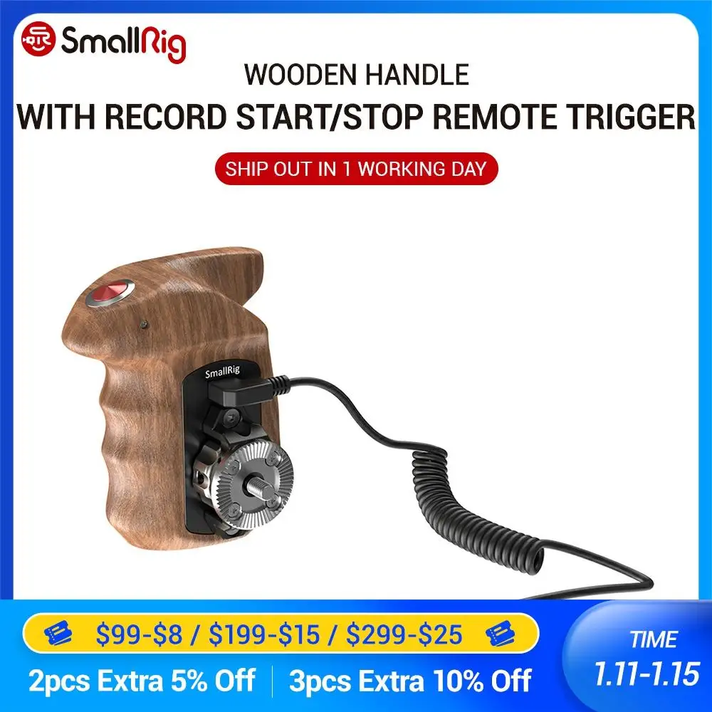 Деревянная рукоятка для камеры SmallRig A6400 с дистанционным триггером запуска и