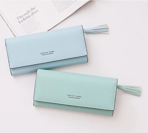 Korean Fashion Tassel Long Wallet Large-Capacity Multi-Card Women's Coin Purse Cross Buckle