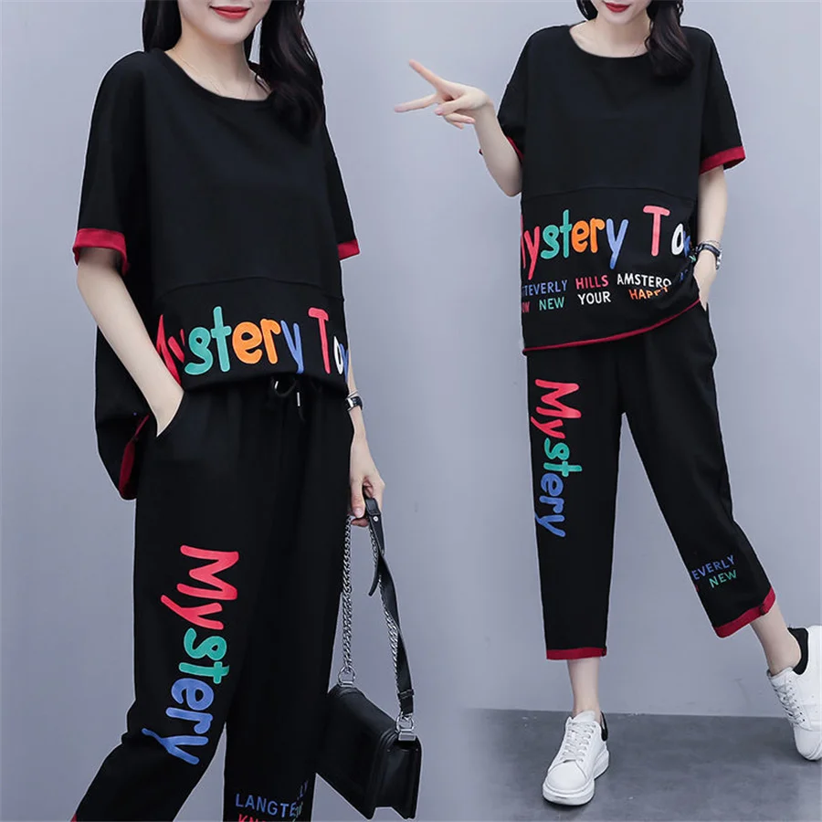 

Tracksuit Women New Suit Female Summer Casual Loose Korean women's fashion women's fashion short sleeve 2 piece set women 6XL