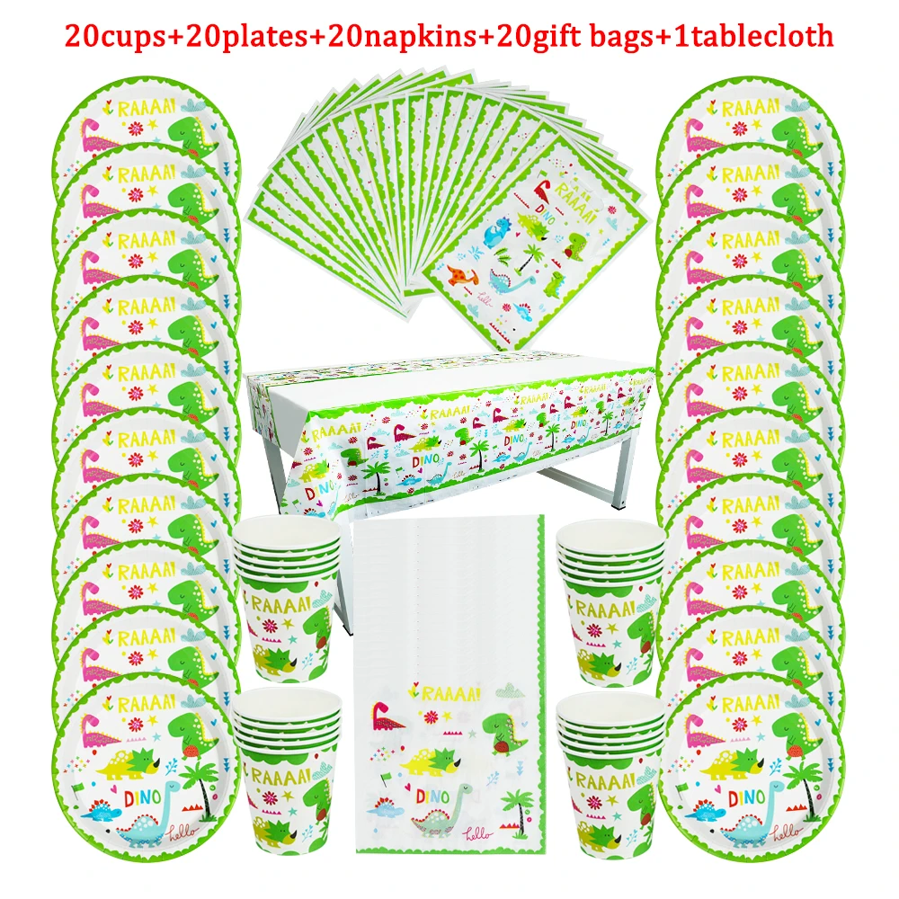 

81Pcs Disposable Tableware Dinosaur Theme Kids Birthday Party Paper Plate+Cup+Napkin+Candy GiftBag+Tablecloth Roar Dino Supplies