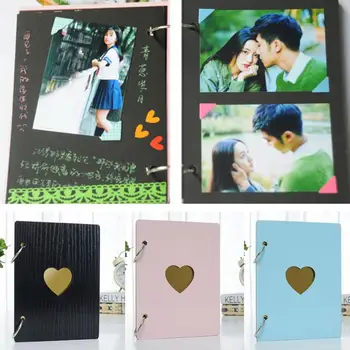 

6 Inch Love Heart Design Wooden Cover Photo Album Baby Growth,Family,Couple Commemorative DIY Album Gifts