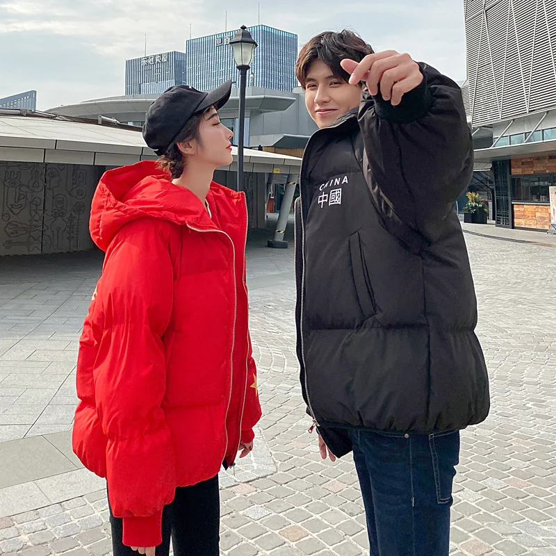 

Photo Shoot 2019 China Printed Words Winter Loose Thick qing lv ban Cotton-padded Jacket Coat Korean-style Trend down Coat
