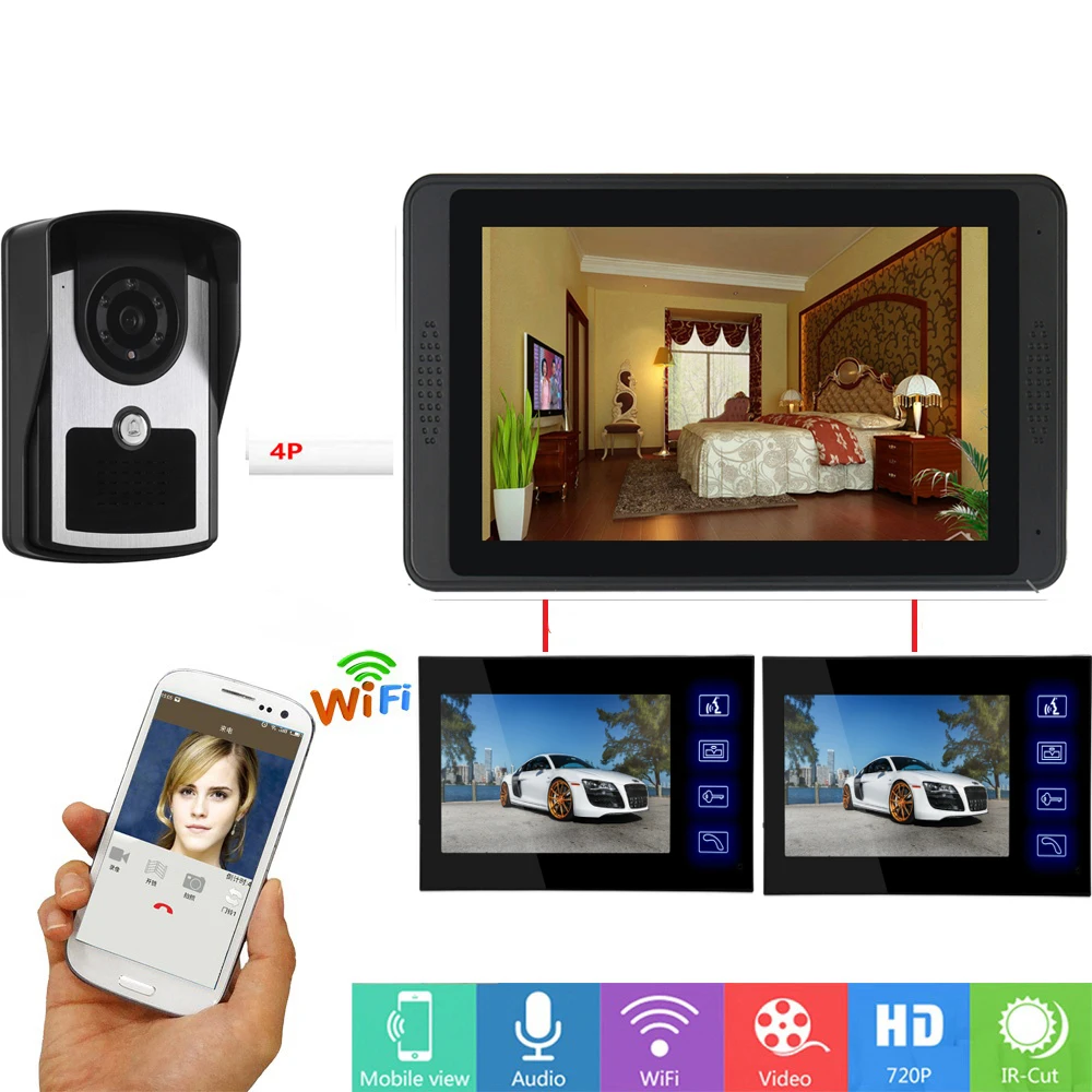 

APP Control 7 Inch Touch Screen Wifi Wireless Video Door Phone Doorbell Remote Unlock Visual Intercom System SD Record