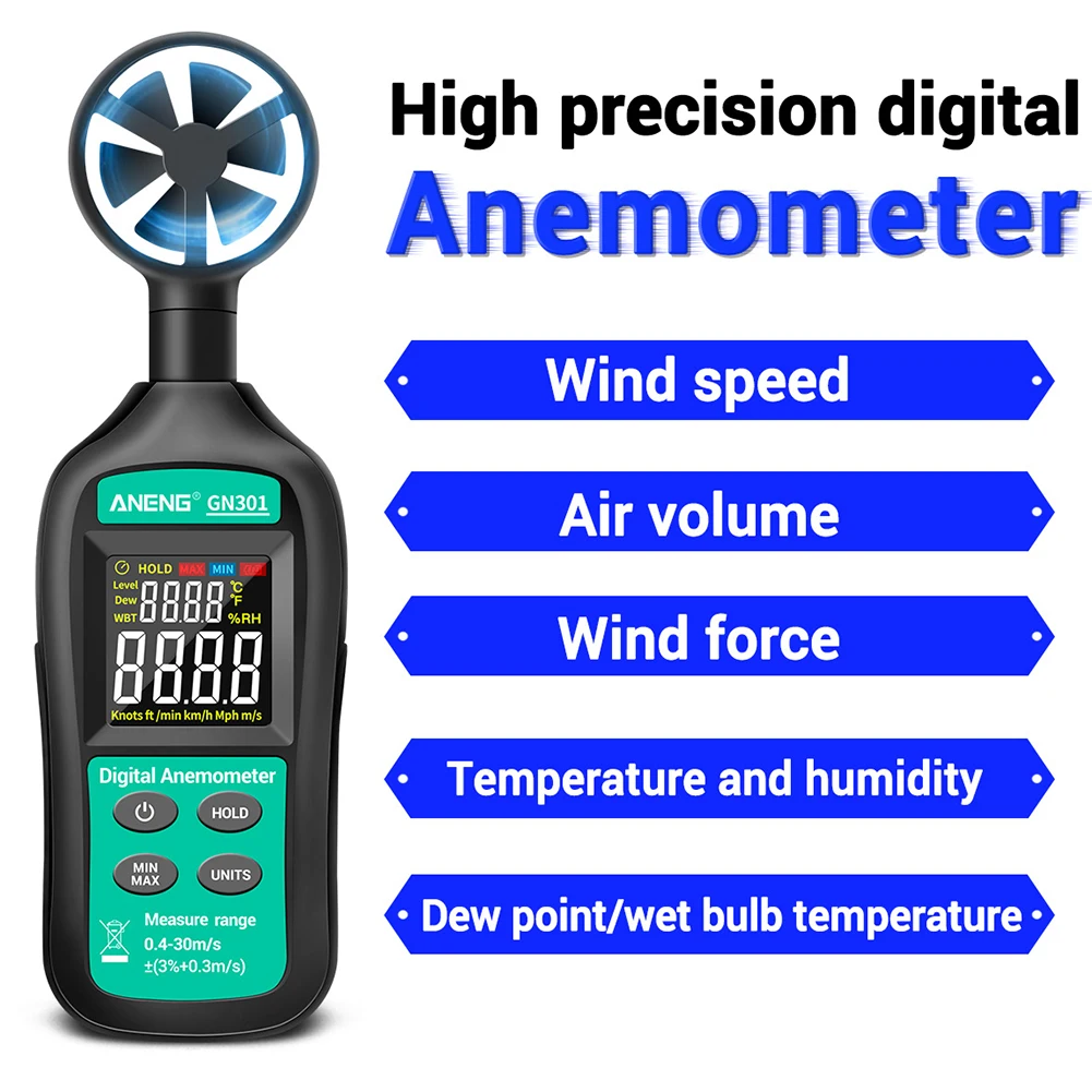

Digital Anemometer Handheld Wind Speed Meter BT-100 for Measuring Wind Speed, Temperature and Wind Chill with Backlight LCD