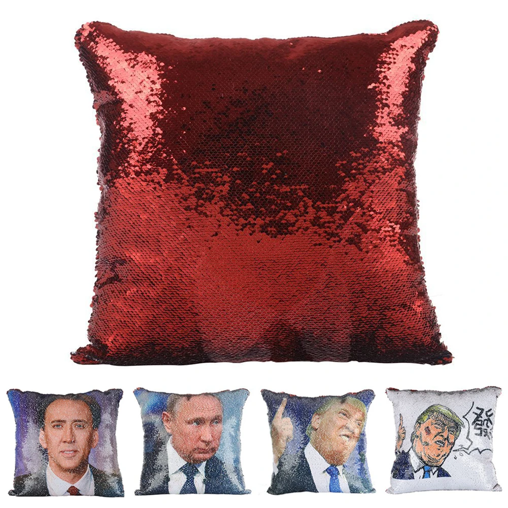 

Fashion Super Shining Trump Reversible Color Changing Pillow Case Magical Nicolas Cage Cushion Cover with Sequins Pillow Cover