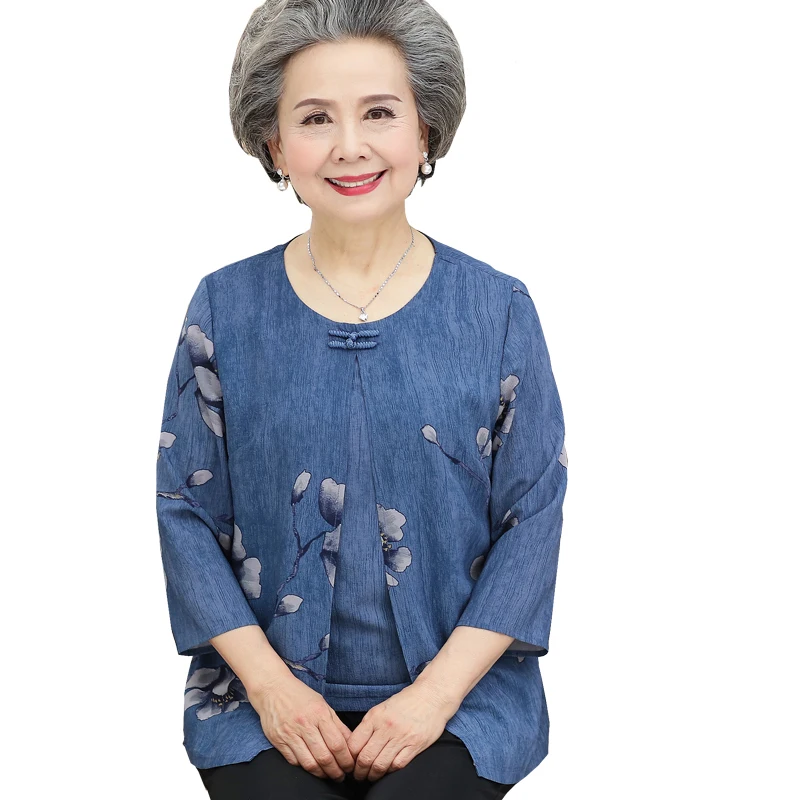 Camiseta de mujer de mediana edad y ancianos de 50-60-70 años, estampada de manga 3/4, blusa, abrigo fino, Tops para mujer 4XL - AliExpress Ropa de mujer