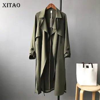 

XITAO Plus Size Long Pocket Trench Women Clothes 2019 Fashion Patchwork Turn Down Collar Full Sleeve Cardigans Coat New GCC1941