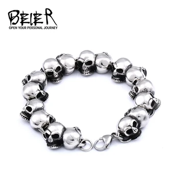 

BEIER New one Stainless Steel New Arrival High Quality Punk Skull Bracelet Personality Fashion Jewelry for man women BC8-002