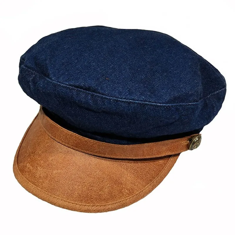 Новые модные женские джинсы кожаная темно-синяя кепка Ретро Европейский Американский Берет Весна-лето анти-качели утка язык Кепка для мужчин