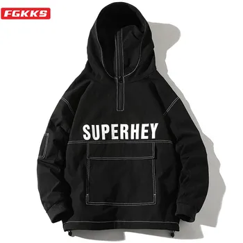 

FGKKS Men Jackets Men's Casual Fashion New Jacket Trend Letter Printing Style Pocket Hooded Jackets Male