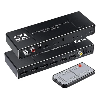 

4K HDMI 2.0 Switch Remote 4X2 HDMI Switcher o Extractor with ARC and IR Switch HDMI 2.0 for PS4 HDTV(US Plug)