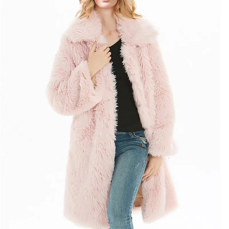 Зимнее женское пальто из искусственного меха, повседневные толстые длинные меховые куртки с отложным воротником, пальто размера плюс, теплая верхняя одежда casaco feminino 4XL