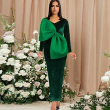 

Party Dresses Women Evening Elegant Sexy V Neck Velvet Big Bowtie Long Sleeve Maxi Dress Birthday Christmas Green Bodycon Dress
