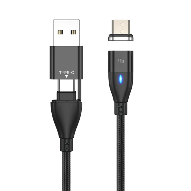 AUFU 6 in 1 60W PD Fast Charger Cable USB C To Type C Micro Magnetic Data Cables for iPhone Charging Wire for Macbook laptop for Micro Black