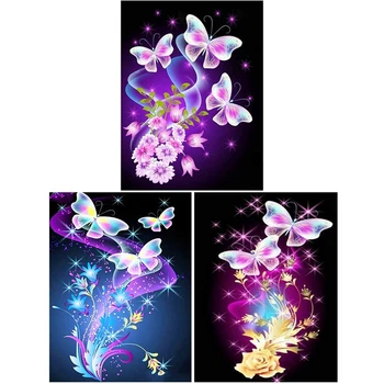 

BMBY-3 Pack DIY 5D Diamond Painting By Number Kits Full Drill Round Rhinestone Embroidery Pictures Arts Craft for Home Wall