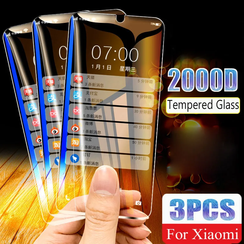

2000D 3-1PCS Screen Tempered Protector For Xiaomi Mi CC9 9T Pro 9SE Max 3 A3 Lite CC9E A1 A2 Screen Protector Full Glass Cover