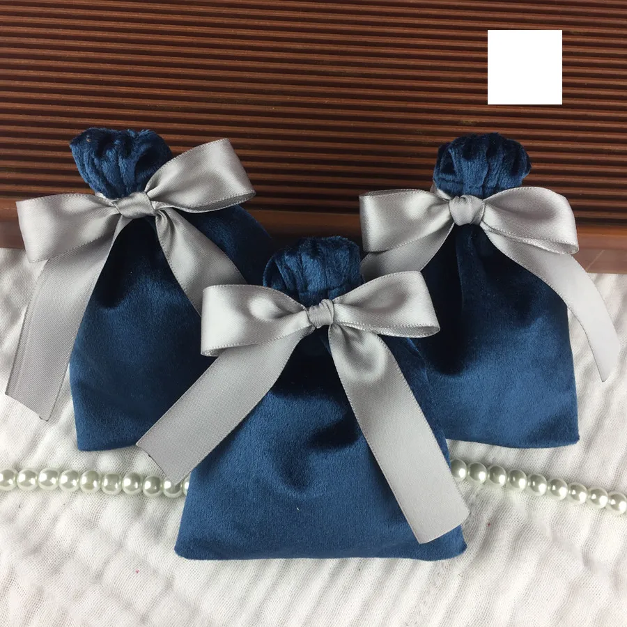 

Velvet Bag Drawstring Pouches Jewelry Bags Gift Package For Party Holiday New Year Kawaai Deep Blue Wedding Candy Boxes Favors