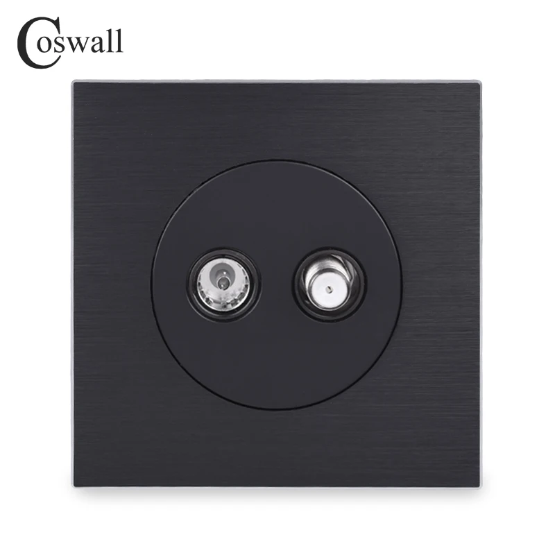 

Coswall Aluminum Panel Female TV Connector With Satellite Outlet Wall Socket Knight Black