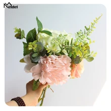 Meldel, шелковые пионы, розы, искусственные цветы для свадьбы, букет, украшение дома, Гортензия, шелк, большой искусственный цветок, голова, пластиковый стержень