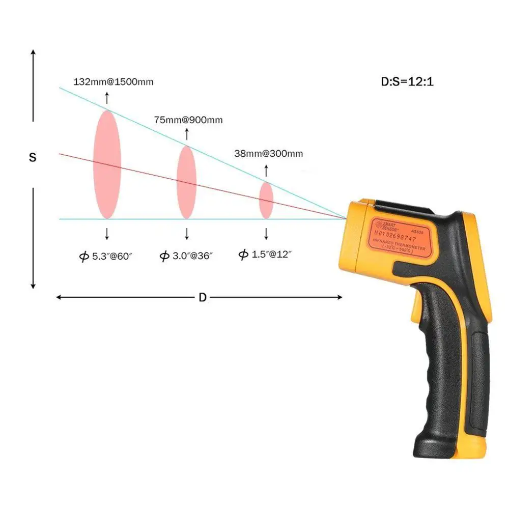 SMART SENSOR AS530 Industrial Infrared Thermometer Digital -32~550 Degree Non-Contact Pyrometer Smart Sensor IR Thermometer