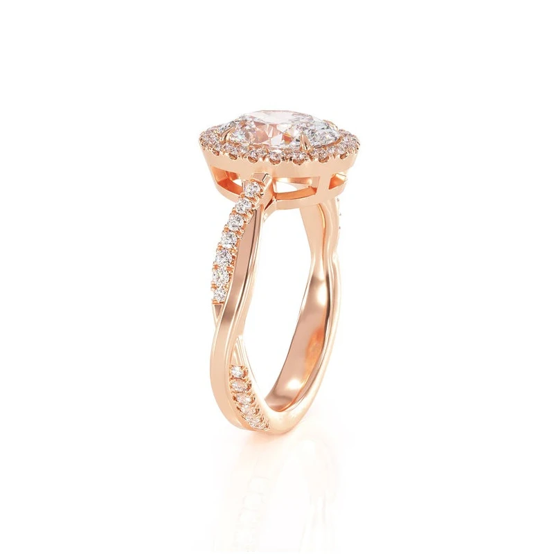 GUYINKU 5x7 мм овальная огранка EF цвет Moissanite Halo Кольцо с твердым 14 к розовое золото обручальное кольцо для женщин ювелирные украшения