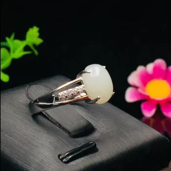 

Beautiful 925 Silver White HeTian Jade Inlaid Jade Silver-color Ring For Women Wedding Jewelry