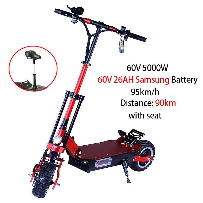 SAMSUNG 60V 26AH 5000 Вт 95KMH высокоскоростной Электрический скутер samsung Аккумулятор складной для взрослых с сиденьем Электрический 2 мотор внедорожный мощный Ховерборд - Цвет: SAMSUNG 60V 26AH