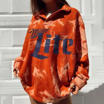 

2020 Autumn Winter Tie Dye Hoodies Women Oversize Chic Streetwear Orange Letter Printed Pullover Sweatshirt Casual Loose Top