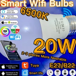 20W Voice Control Alexa RGB Smart Light Bulb Dimmable E27 WiFi LED Magic Lamp AC85-265V Work Google Or IR Remote Control Light