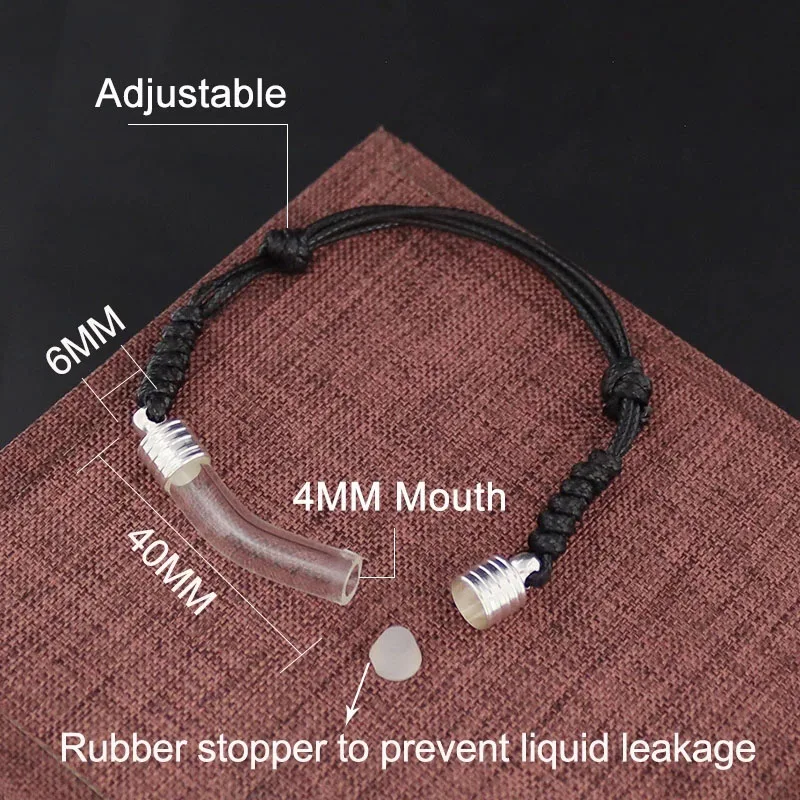 6 Colors Adjustable Handmade Clear Tiny Glass Tube Vial Cord Bracelet Memorial Writing Name Ash Hair Locket Pendant