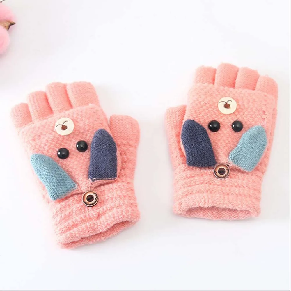light pink Детские зимние перчатки, милые кашемировые перчатки для детей, детские теплые варежки с милыми животными для маленьких мальчиков и девочек, вязаные перчатки - Цвет: light pink