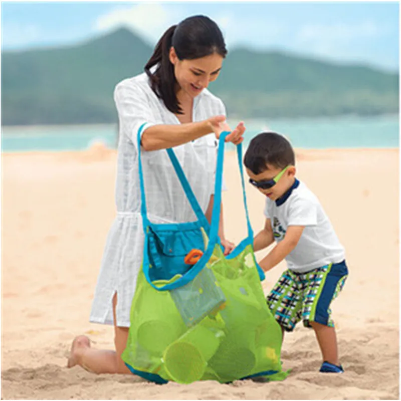 Марлевые фильтрованные воды Детские пляжные игрушки крупная сумка прочный шнурок Упаковка для хранения для детей - Цвет: Green-L